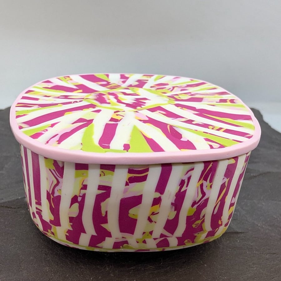 Vibrant handcrafted pink polymer clay trinket pot