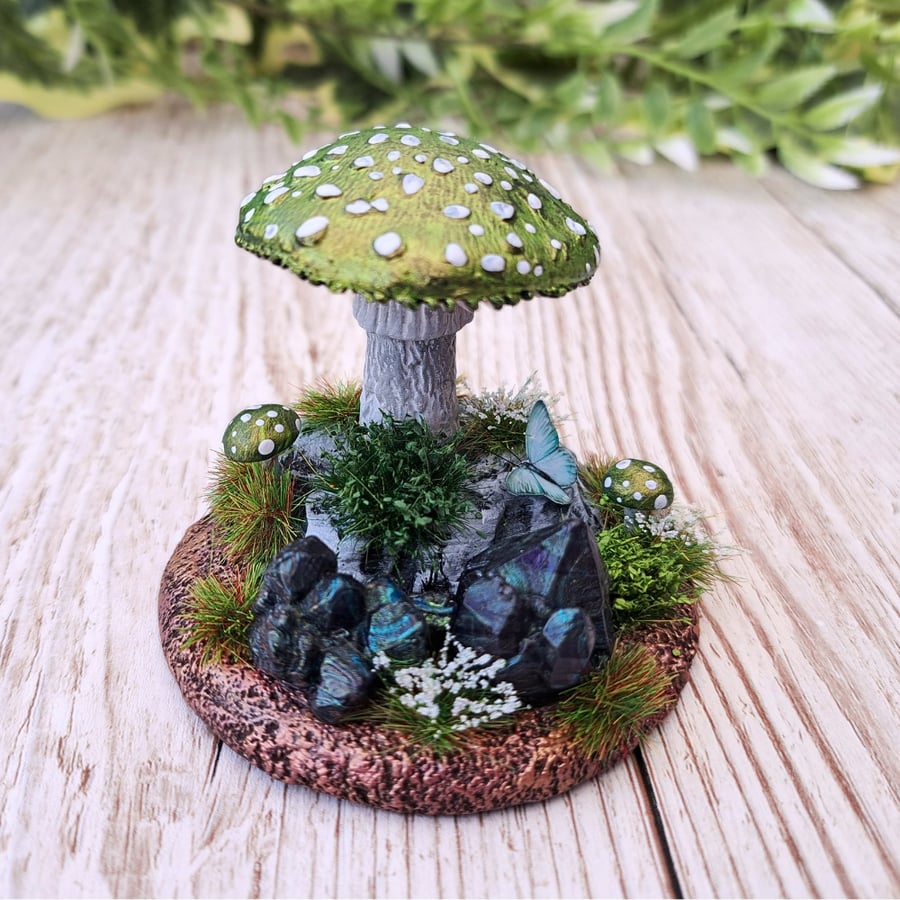 Metallic Green Fantasy Crystal Mushroom Ornament