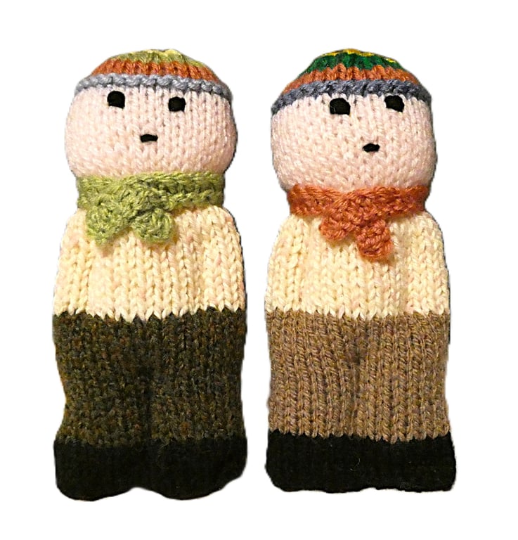 Handmade knitted pair of pocket dolls - children