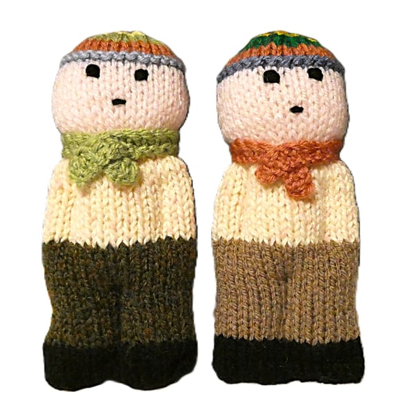 Handmade knitted pair of pocket dolls - children