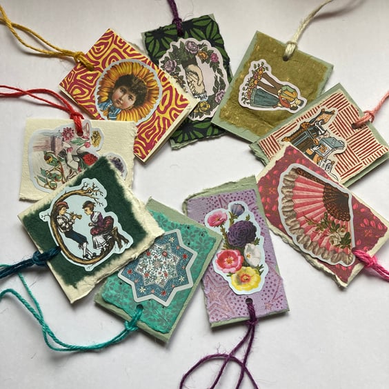 8 handmade antiquarian gift tags 