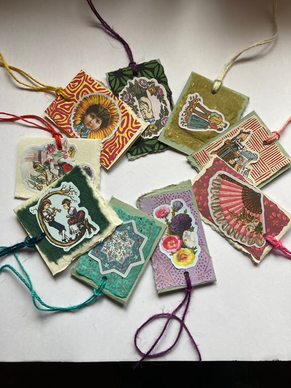 8 handmade antiquarian gift tags 