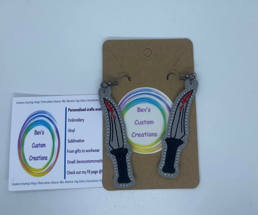 Embroidered Earrings - Knife