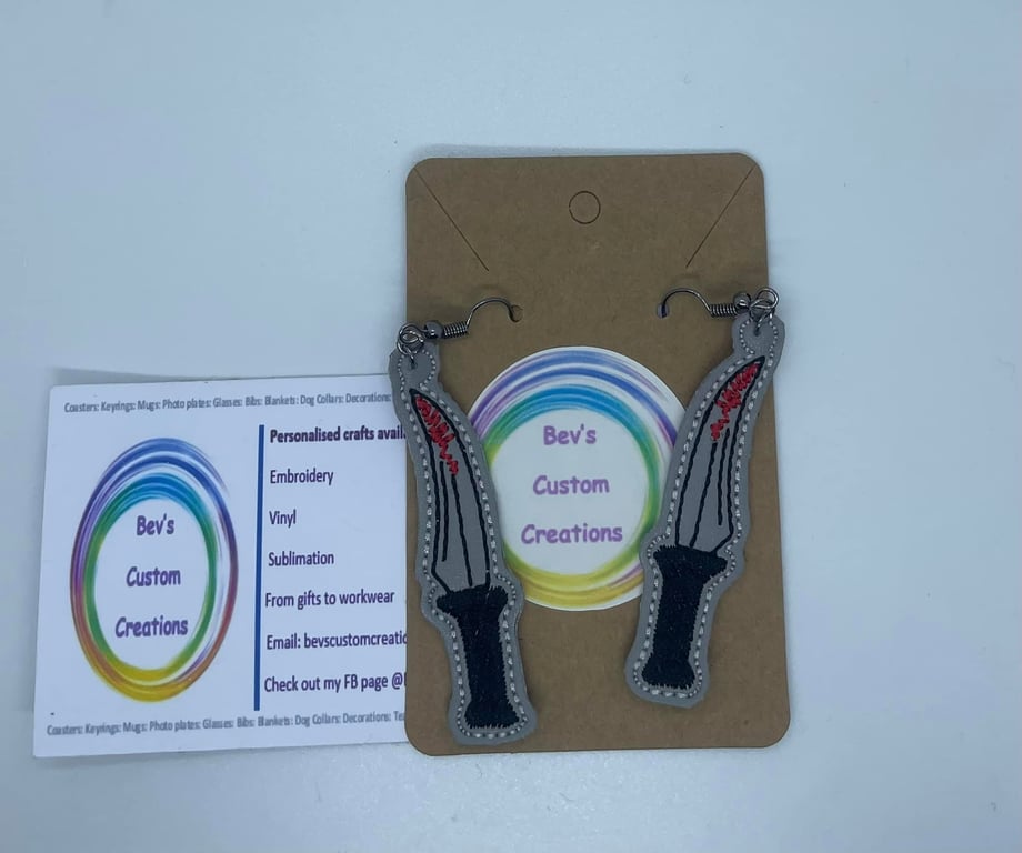 Embroidered Earrings - Knife