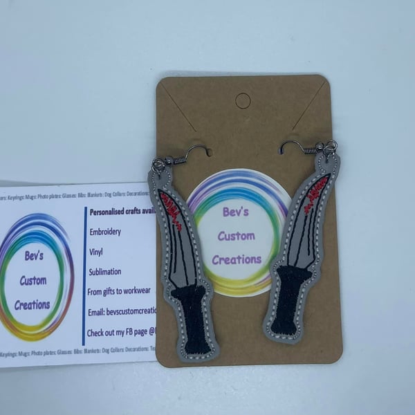 Embroidered Earrings - Knife