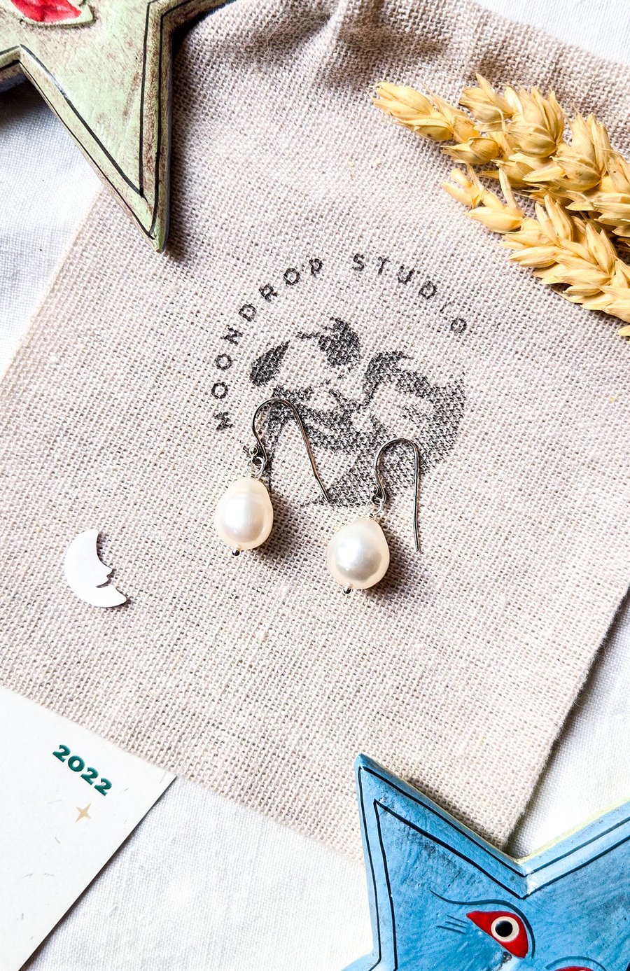 Freshwater Pearl Drop Earrings - Solid Silver Hooks - Limited Edition 