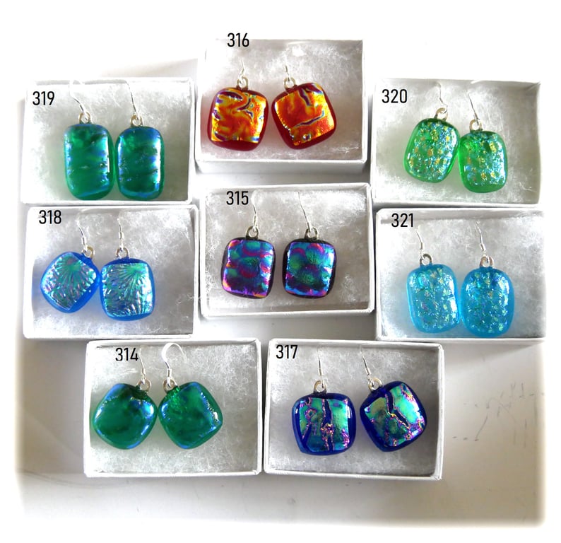 Earrings Dichroic Glass Fused Choice of colour handmade sterling silver hooks 