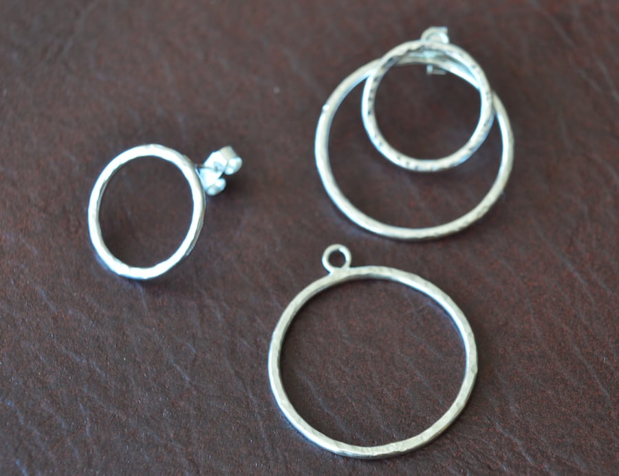 STERLING SILVER EARRING, statement earrings, circle stud with jackets