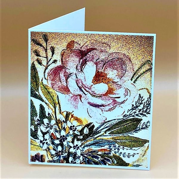Thank You Greetings Card, Floral theme, Rose & Flowers, 'Thank You' message. 