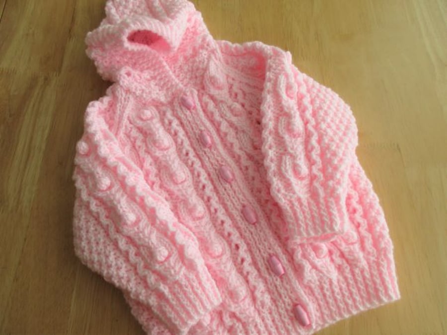 Special Order for Gail 20" Baby Pink Aran Style Jacket with Hood
