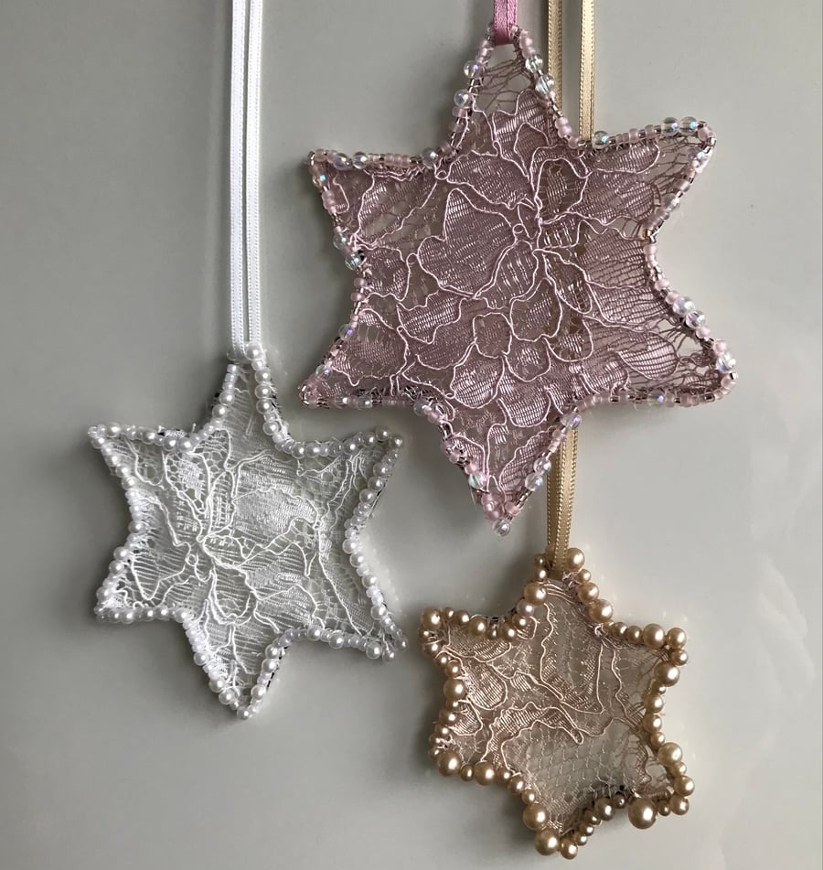 3 lace star hanging decorations