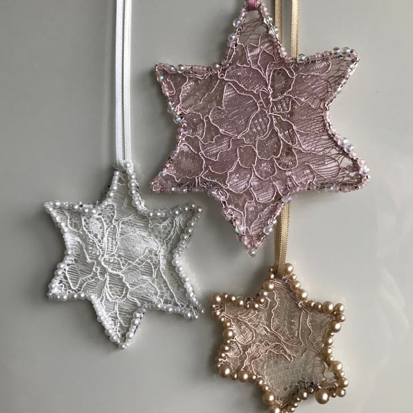 3 lace star hanging decorations