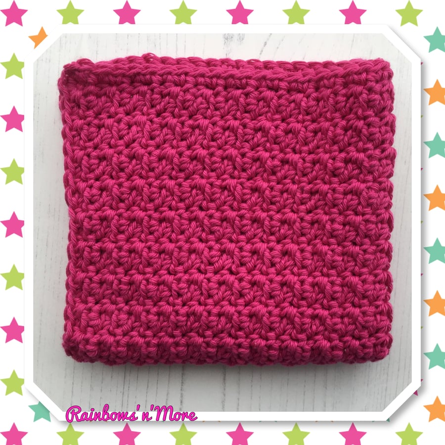 Crochet Eco Friendly Cotton Facecloth Dishcloth In Bright Pink