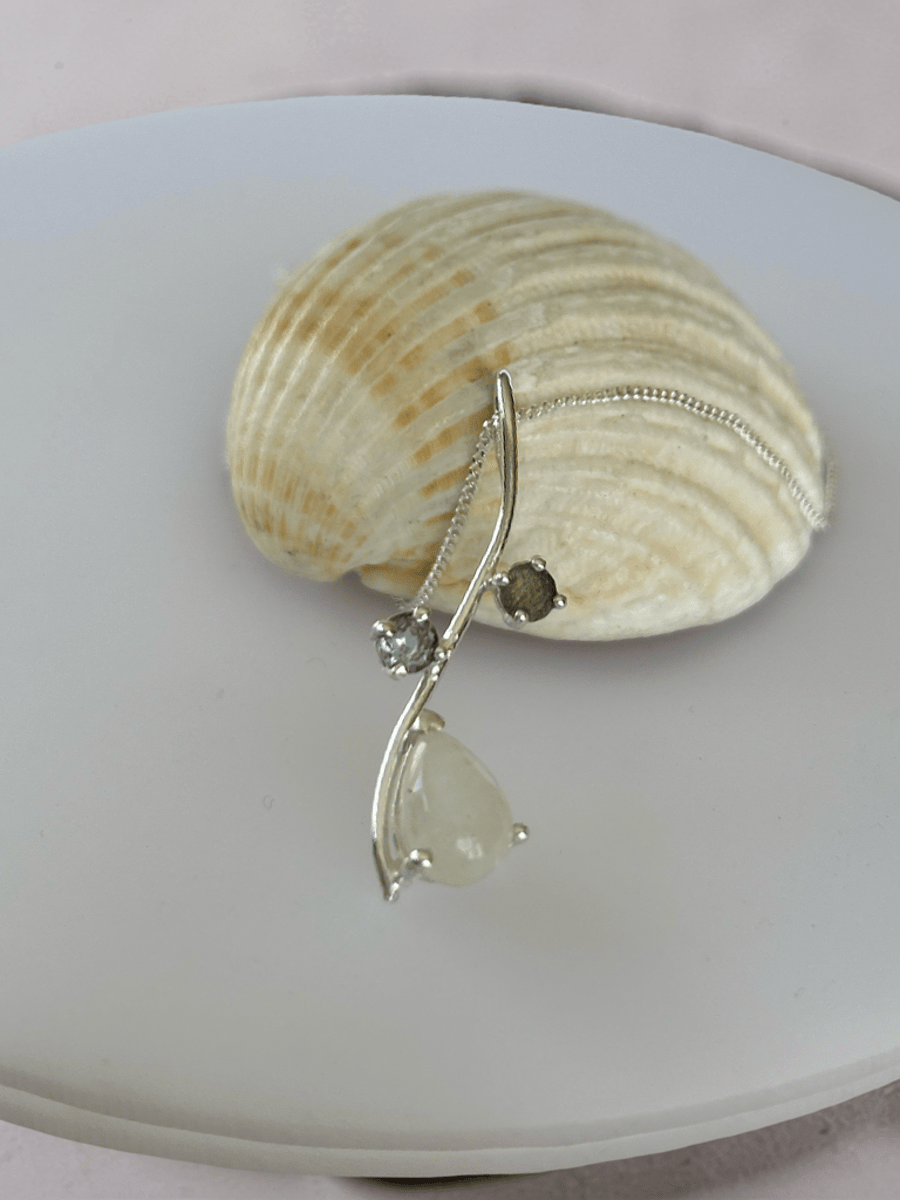 Teardrop Moonstone, Topaz Alexandrite Sterling Silver Pendant