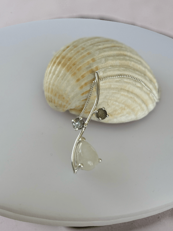 Teardrop Moonstone, Topaz Alexandrite Sterling Silver Pendant