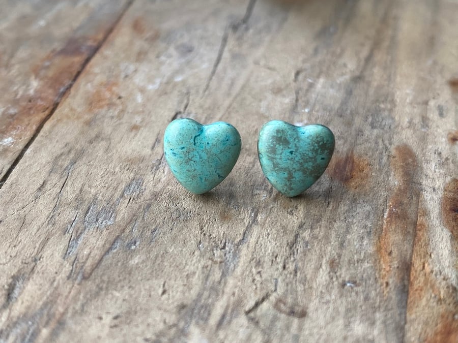 Handmade Ceramic and Sterling Silver Stud Heart Earrings