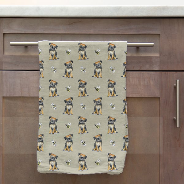 Border Terrier & Bee Tea Towel