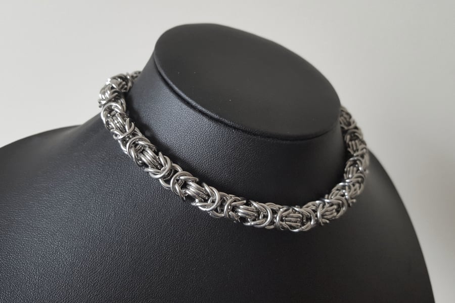 Chunky Byzantine Link Chainmail Choker Necklace - Stainless Steel Chain