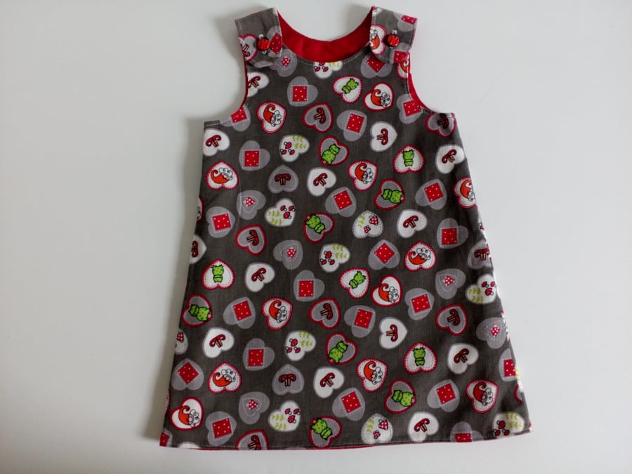 Age 2 years, Corduroy, A line dress, pinafore, elves, woodland, frogs