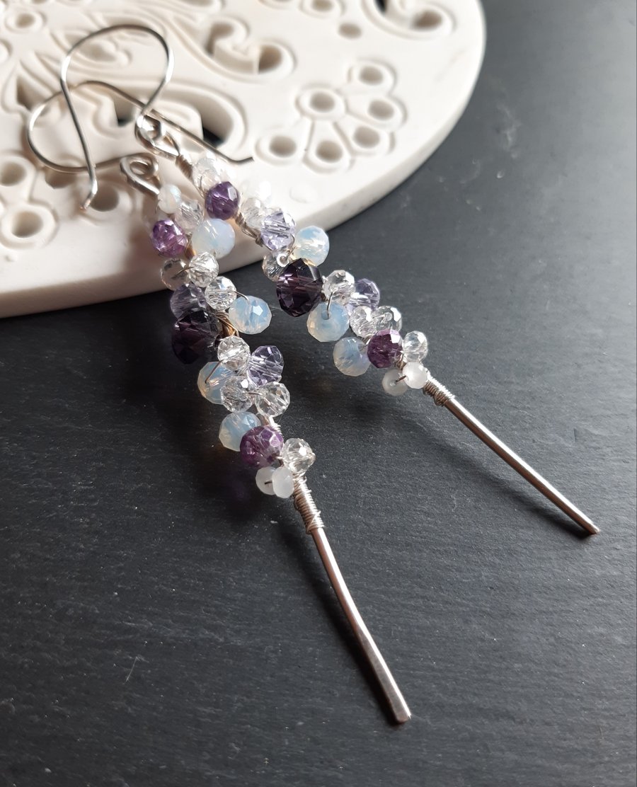 Sparkle Sticks Hand wired crystal cluster earrings  Dreamy Amethyst
