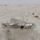 Hand Forged Sterling Silver Iolite Ring – 9ct Gold Detail - Size L
