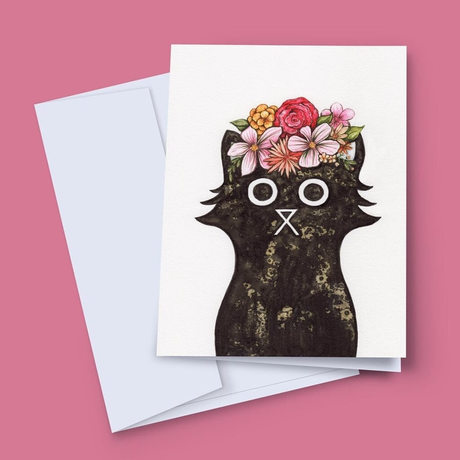 Frida Cat Card, Birthday Card, Bridesmaid Card, Frida Kahlo Inspired, Thank You