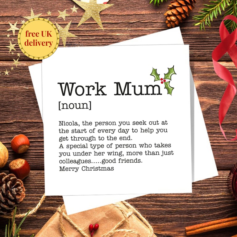 Work Mum Definition Christmas Card, personalised, blank inside