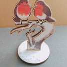 Wooden Standee - Robins on a tree branch (Approx 65mm x 90mm)