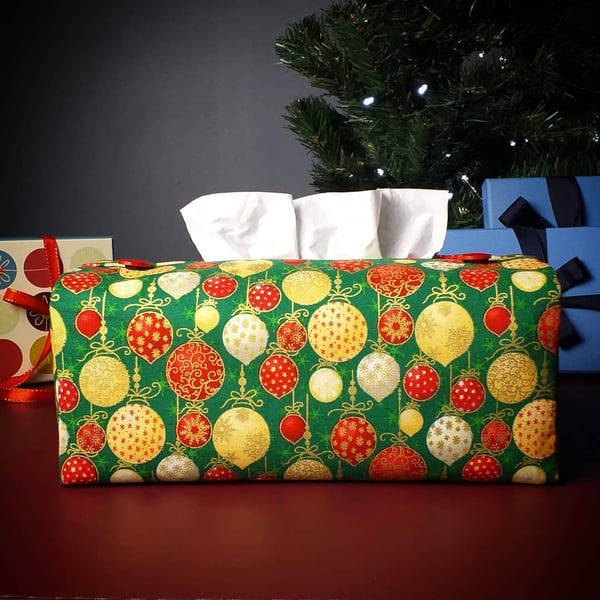 Rectangle Tissue Box Cover Size 'A' - Baubles Christmas Design
