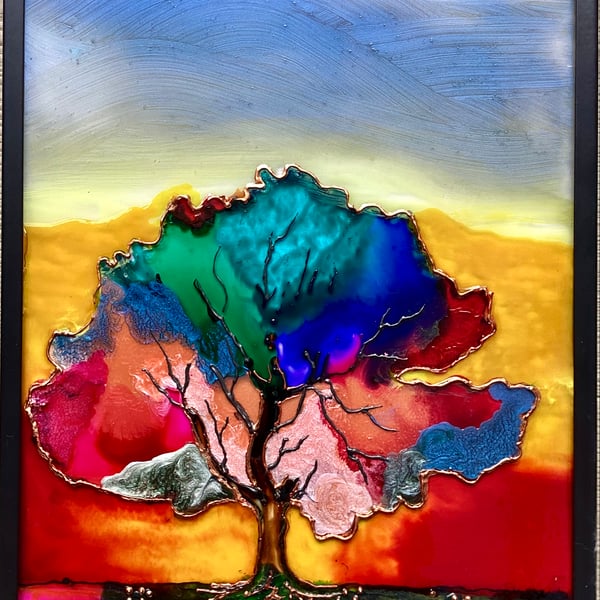 Vibrant tree of life glass art painting original 