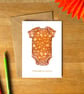 New Baby Greetings Card – Autumn Orange Romper with Falling Leaves