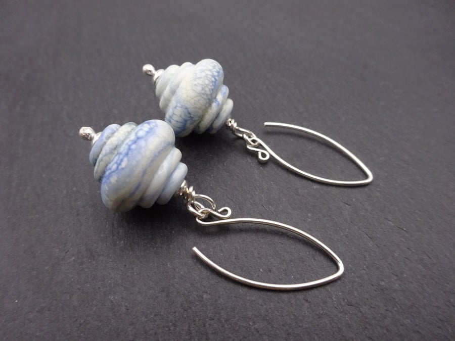 blue sea lampwork glass earrings, sterling silver jewellery