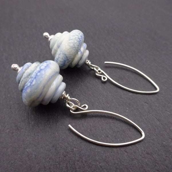 blue sea lampwork glass earrings, sterling silver jewellery