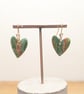 Green earthy agate polymer clay earrings- heart gem