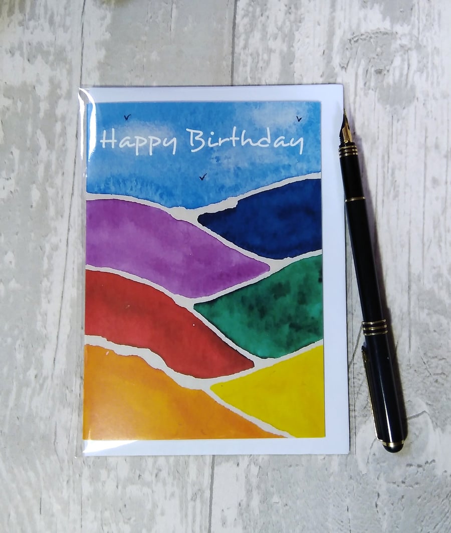Birthday card (printed) Colourful Hills