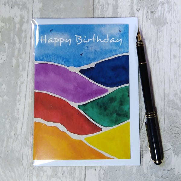 Birthday card (printed) Colourful Hills