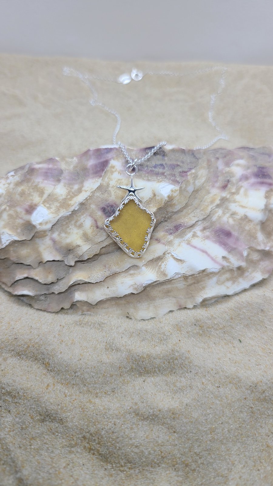 Yellow sea glass and starfish pendant
