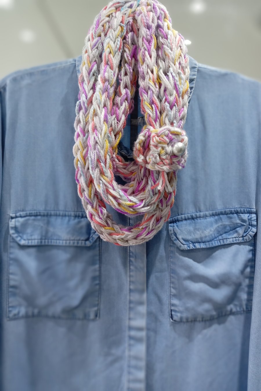 Pastel Skinny Finger Knitted Infinity Scarf 