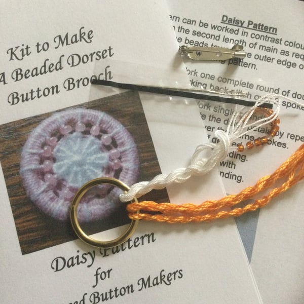 Kit for a Beaded Dorset Button Brooch, Daisy Design BD3