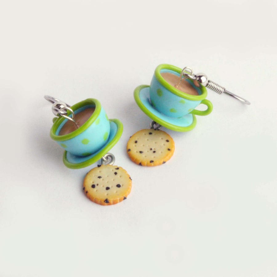 Tea and Biscuit earrings - Blue and green