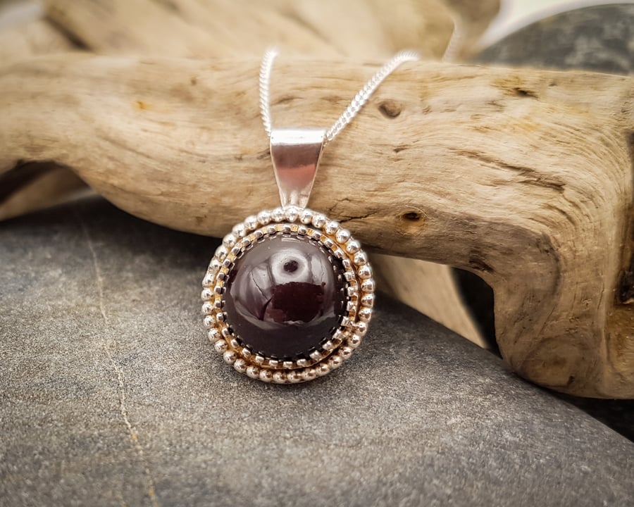 Star Garnet gemstone and Sterling Silver pendant necklace