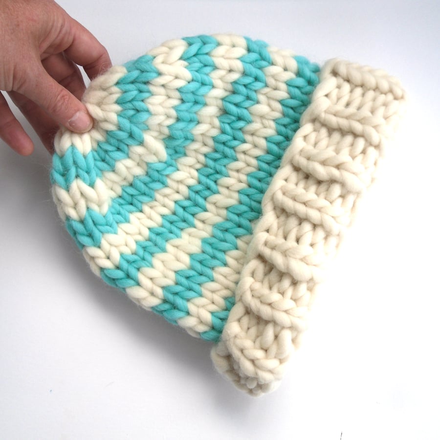 100% wool striped beanie knitted hat 