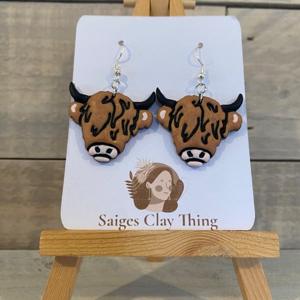 Highland Cow Earrings, Polymer Clay Farm Animal jewellery