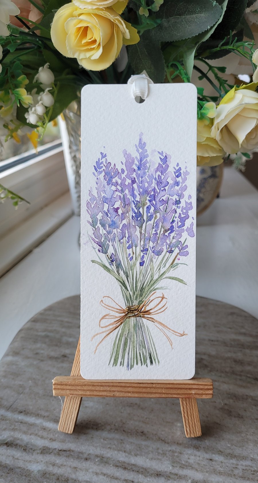 Original watercolor floral bookmark, bunch of lavender,gift for readers 