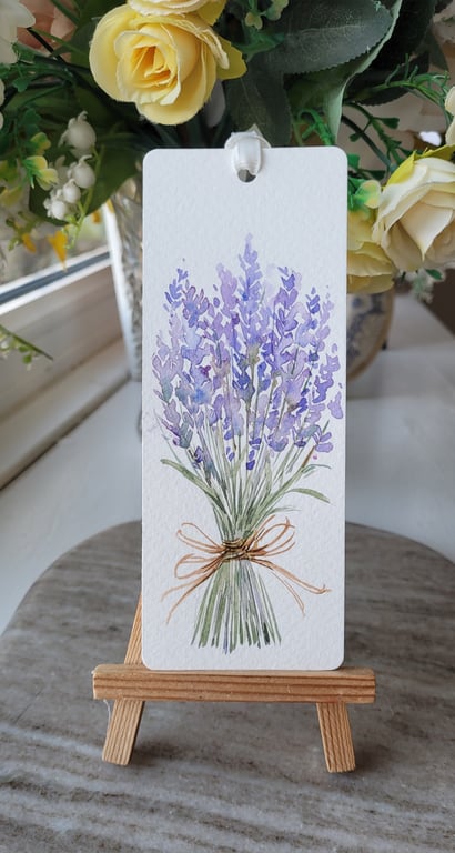 Original watercolor floral bookmark, bunch of lavender,gift for readers 