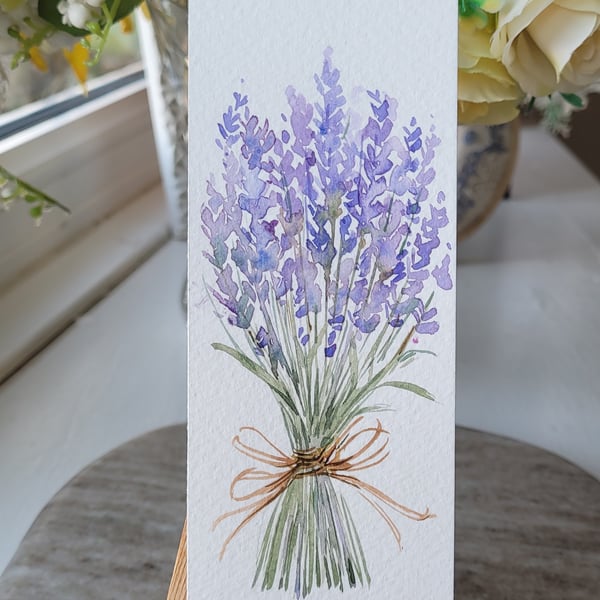 Original watercolor floral bookmark, bunch of lavender,gift for readers 