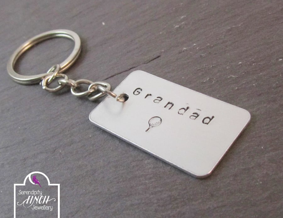 Grandad Golf Keyring, Grandad Keyring, Hand Stamped Keyring