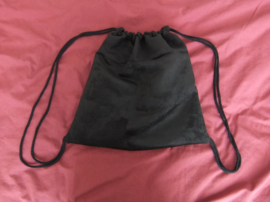 Faux Suede Draw String Rucksack, Faux suede bag, black rucksack, faux suede
