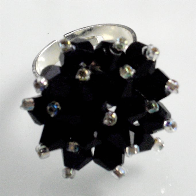 Black Crystal Bead Bling Ring - UK Free Post