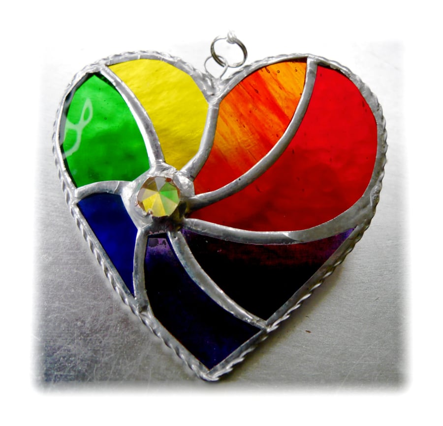 Rainbow Swirl Heart Stained Glass Suncatcher 008